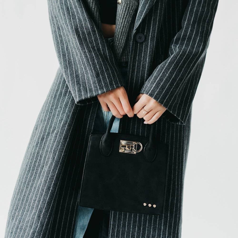 Nixie Vegan Leather Nubuck Small Crossbody Tote Black